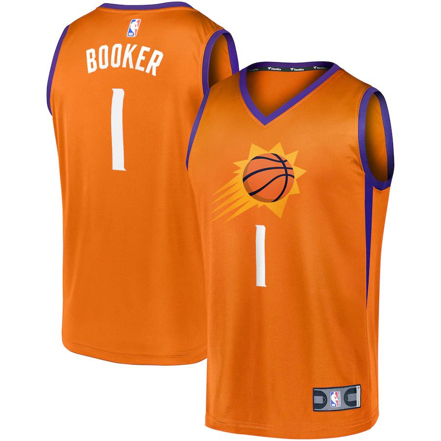 Men Phoenix Suns 1 Devin Booker Fanatics Branded Orange Fast Break Team Replica NBA Jersey